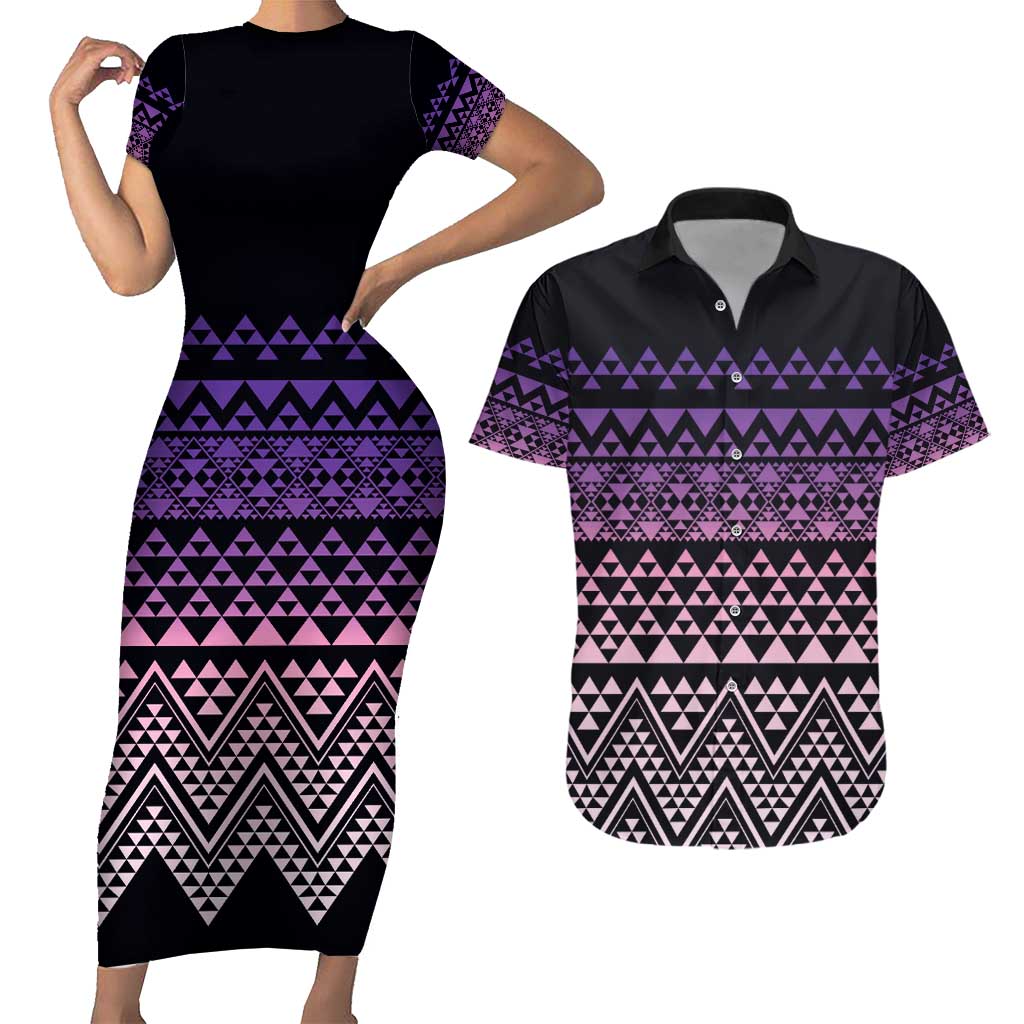 Maori Niho Taniwha Te Wheiao Couples Matching Short Sleeve Bodycon Dress and Hawaiian Shirt Waiporoporo - Aussie Hoodie