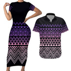 Maori Niho Taniwha Te Wheiao Couples Matching Short Sleeve Bodycon Dress and Hawaiian Shirt Waiporoporo - Aussie Hoodie