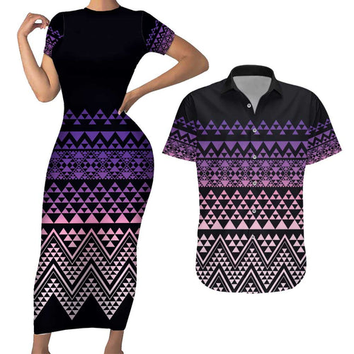 Maori Niho Taniwha Te Wheiao Couples Matching Short Sleeve Bodycon Dress and Hawaiian Shirt Waiporoporo - Aussie Hoodie