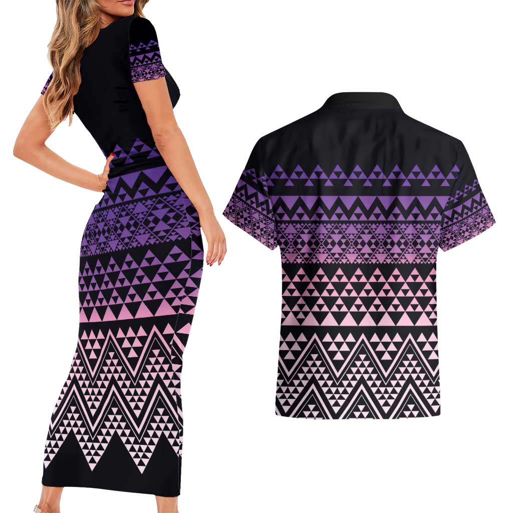 Maori Niho Taniwha Te Wheiao Couples Matching Short Sleeve Bodycon Dress and Hawaiian Shirt Waiporoporo - Aussie Hoodie