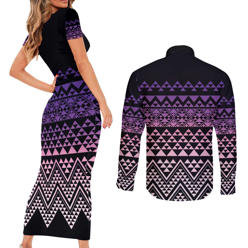 Maori Niho Taniwha Te Wheiao Couples Matching Short Sleeve Bodycon Dress and Long Sleeve Button Shirt Waiporoporo - Aussie Hoodie