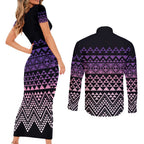 Maori Niho Taniwha Te Wheiao Couples Matching Short Sleeve Bodycon Dress and Long Sleeve Button Shirt Waiporoporo - Aussie Hoodie