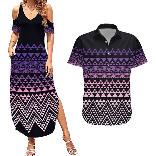 Maori Niho Taniwha Te Wheiao Couples Matching Summer Maxi Dress and Hawaiian Shirt Waiporoporo - Aussie Hoodie