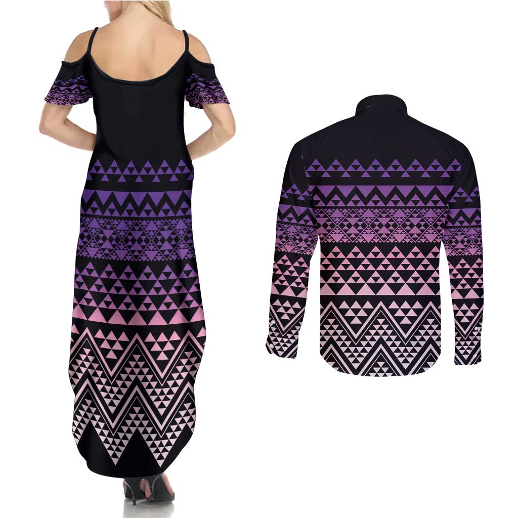 Maori Niho Taniwha Te Wheiao Couples Matching Summer Maxi Dress and Long Sleeve Button Shirt Waiporoporo - Aussie Hoodie