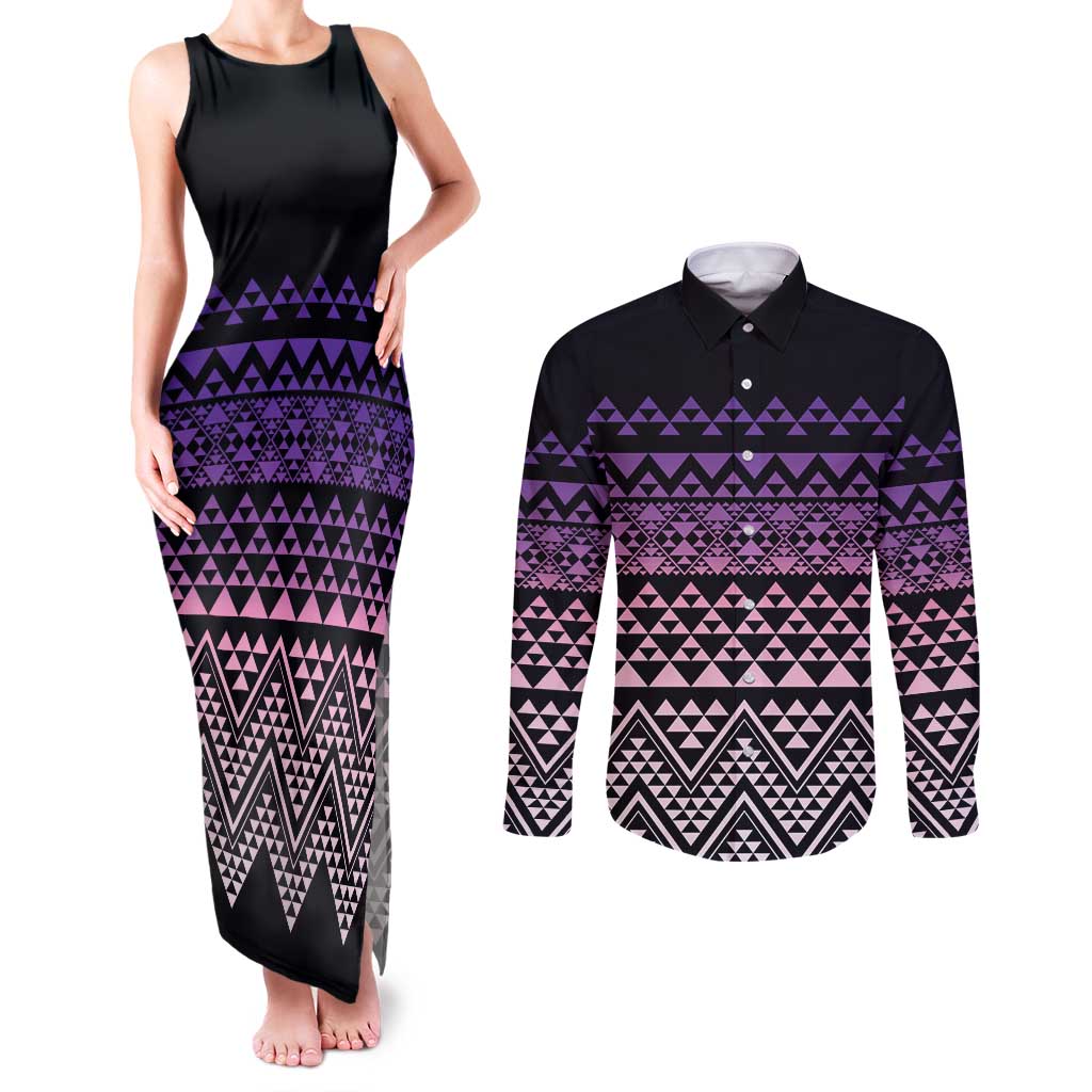 Maori Niho Taniwha Te Wheiao Couples Matching Tank Maxi Dress and Long Sleeve Button Shirt Waiporoporo - Aussie Hoodie