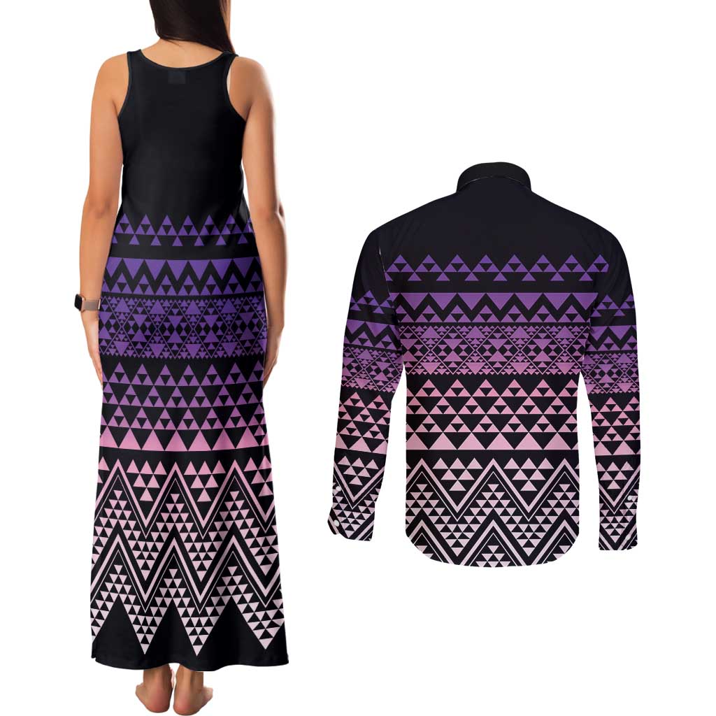 Maori Niho Taniwha Te Wheiao Couples Matching Tank Maxi Dress and Long Sleeve Button Shirt Waiporoporo - Aussie Hoodie