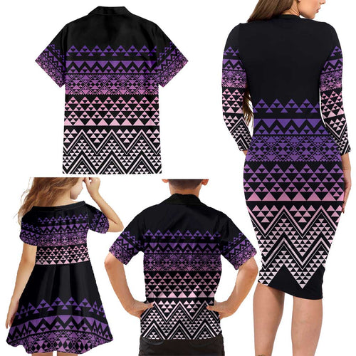 Maori Niho Taniwha Te Wheiao Family Matching Long Sleeve Bodycon Dress and Hawaiian Shirt Waiporoporo - Aussie Hoodie