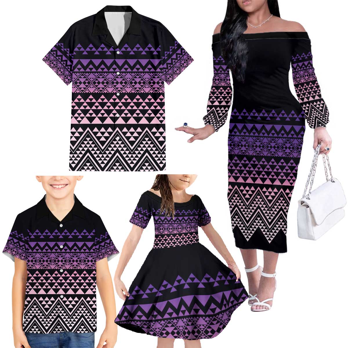 Maori Niho Taniwha Te Wheiao Family Matching Off The Shoulder Long Sleeve Dress and Hawaiian Shirt Waiporoporo - Aussie Hoodie