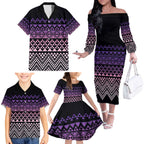 Maori Niho Taniwha Te Wheiao Family Matching Off The Shoulder Long Sleeve Dress and Hawaiian Shirt Waiporoporo - Aussie Hoodie