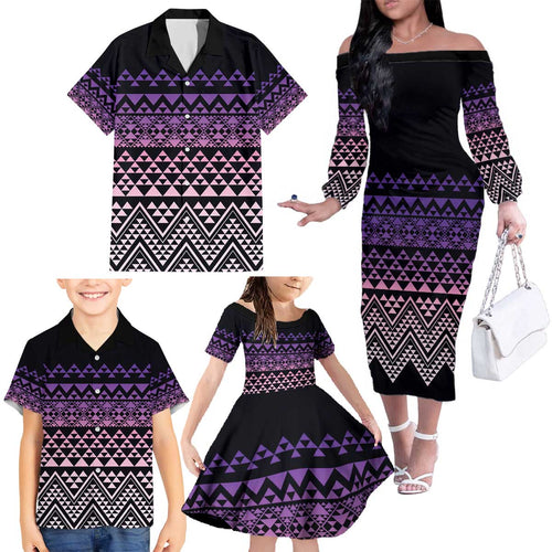 Maori Niho Taniwha Te Wheiao Family Matching Off The Shoulder Long Sleeve Dress and Hawaiian Shirt Waiporoporo - Aussie Hoodie