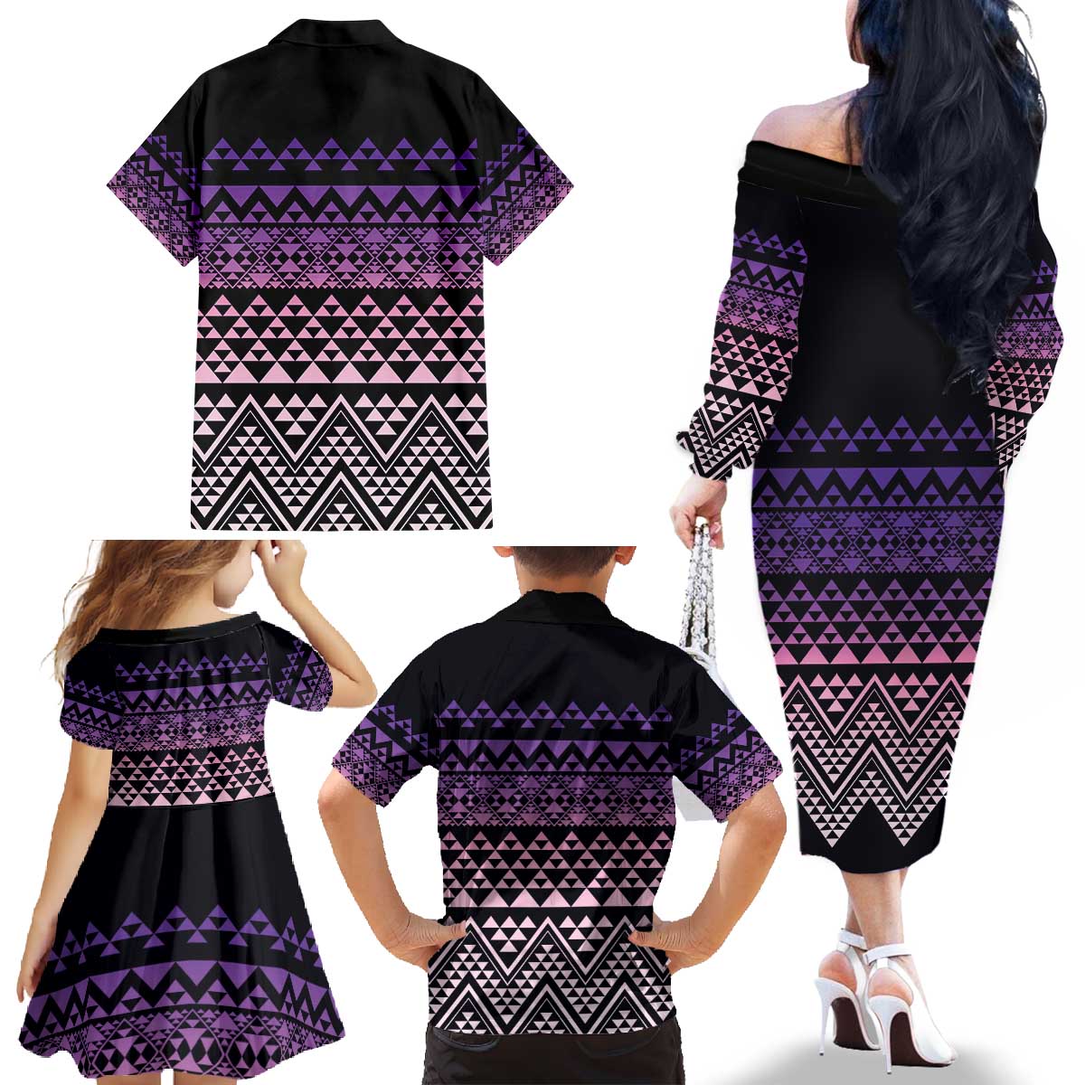 Maori Niho Taniwha Te Wheiao Family Matching Off The Shoulder Long Sleeve Dress and Hawaiian Shirt Waiporoporo - Aussie Hoodie