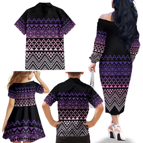 Maori Niho Taniwha Te Wheiao Family Matching Off The Shoulder Long Sleeve Dress and Hawaiian Shirt Waiporoporo - Aussie Hoodie