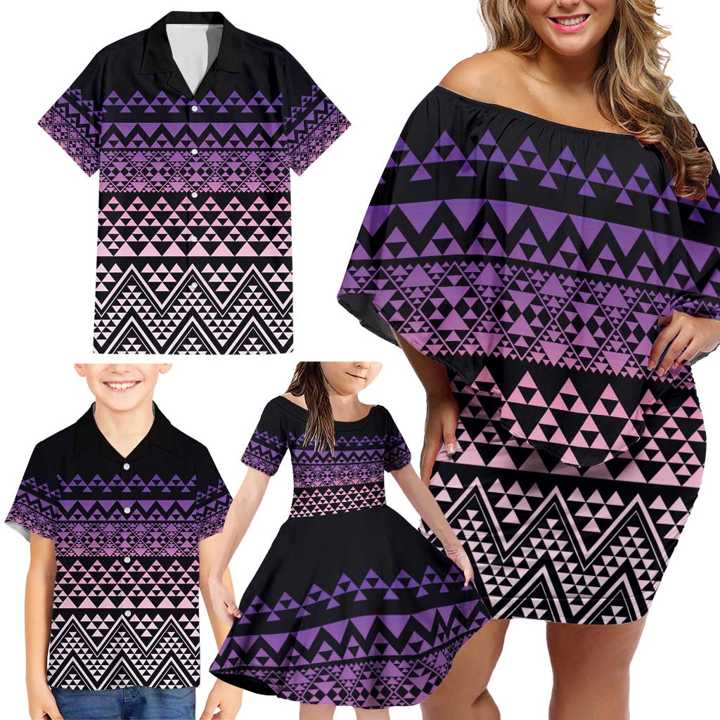 Maori Niho Taniwha Te Wheiao Family Matching Off Shoulder Short Dress and Hawaiian Shirt Waiporoporo - Aussie Hoodie