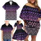 Maori Niho Taniwha Te Wheiao Family Matching Off Shoulder Short Dress and Hawaiian Shirt Waiporoporo - Aussie Hoodie