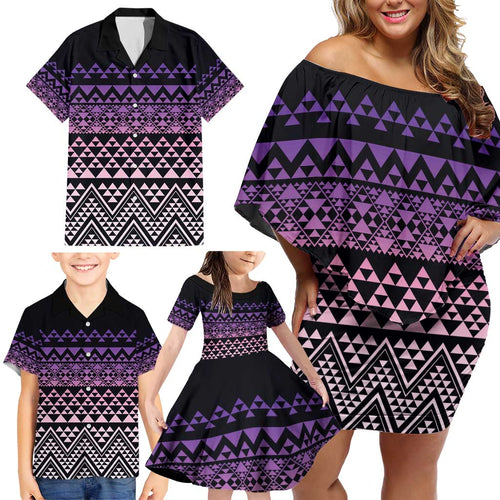 Maori Niho Taniwha Te Wheiao Family Matching Off Shoulder Short Dress and Hawaiian Shirt Waiporoporo - Aussie Hoodie