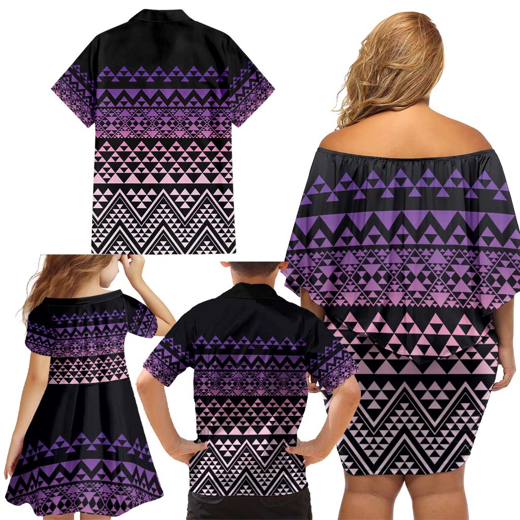 Maori Niho Taniwha Te Wheiao Family Matching Off Shoulder Short Dress and Hawaiian Shirt Waiporoporo - Aussie Hoodie