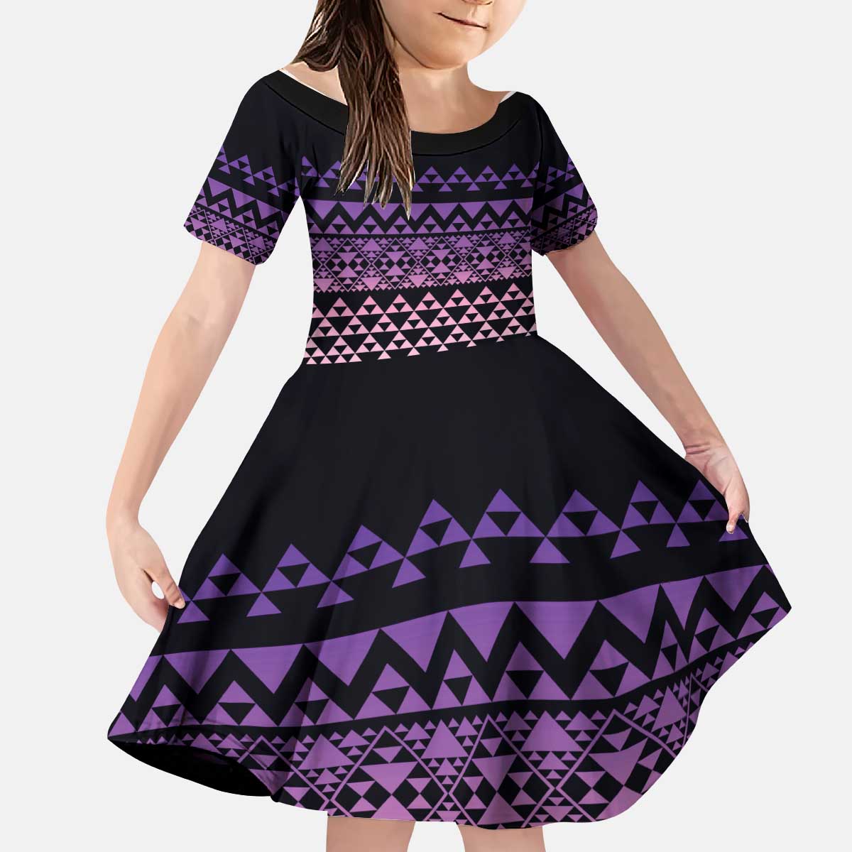 Maori Niho Taniwha Te Wheiao Kid Short Sleeve Dress Waiporoporo - Aussie Hoodie