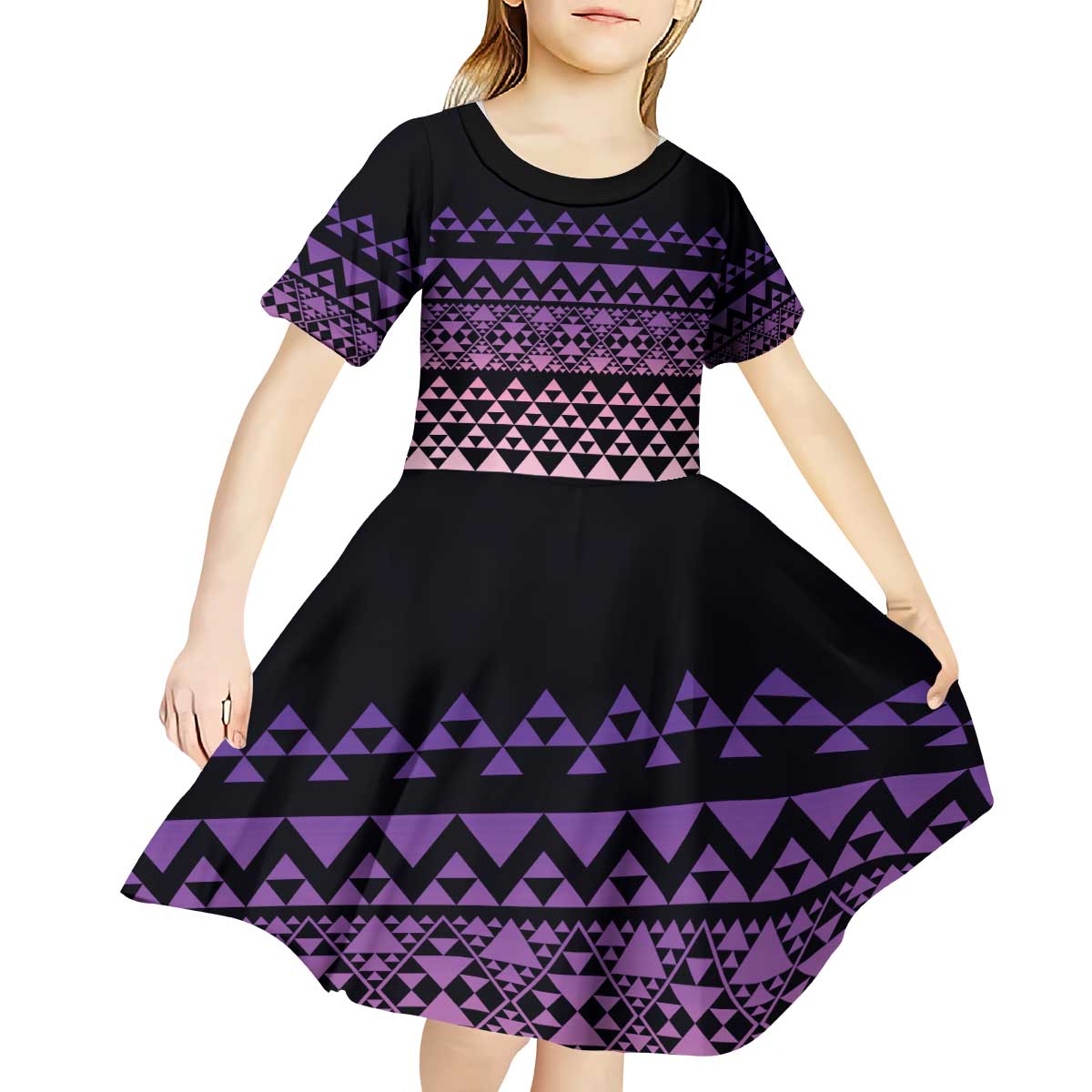 Maori Niho Taniwha Te Wheiao Kid Short Sleeve Dress Waiporoporo - Aussie Hoodie