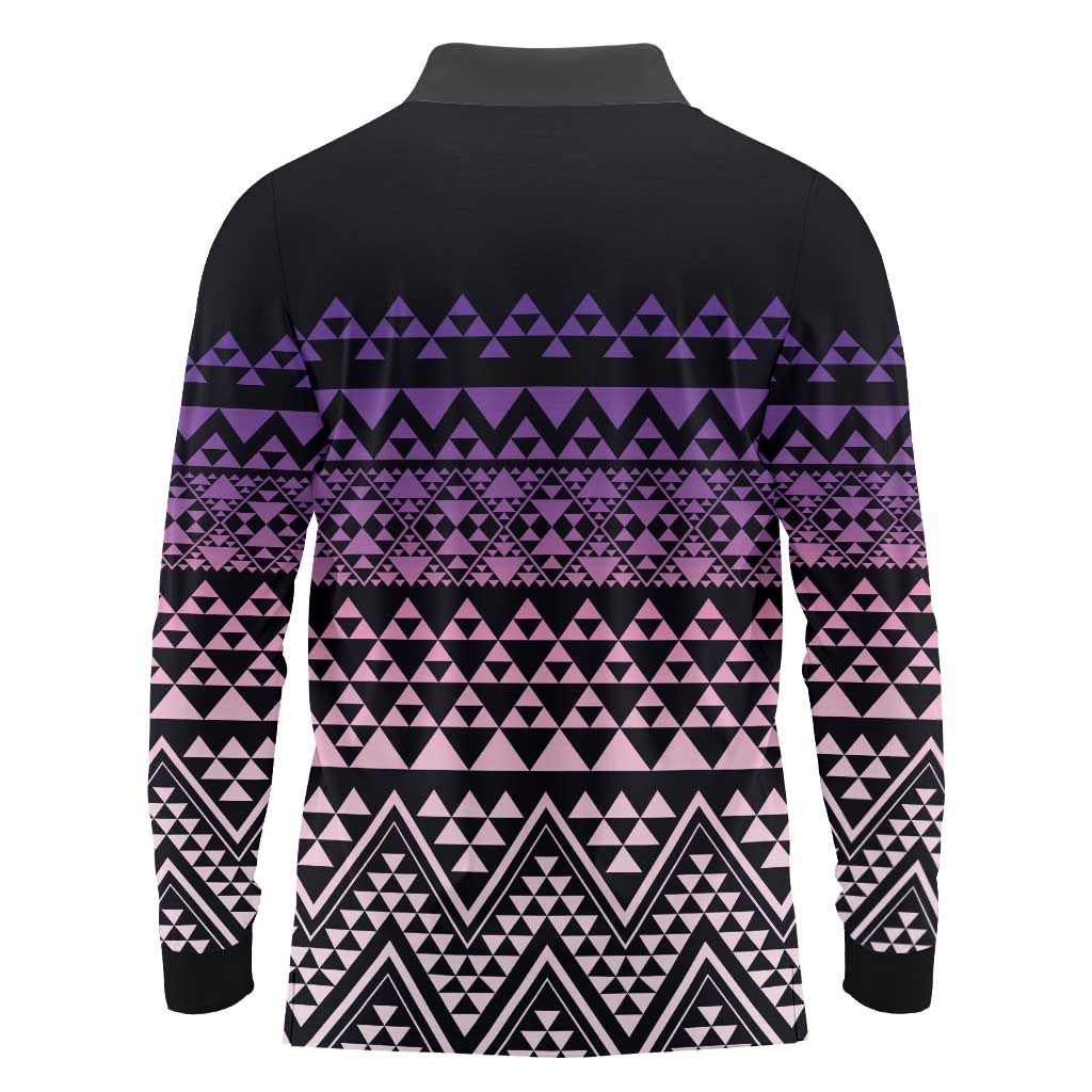 Maori Niho Taniwha Te Wheiao Long Sleeve Polo Shirt Waiporoporo - Aussie Hoodie