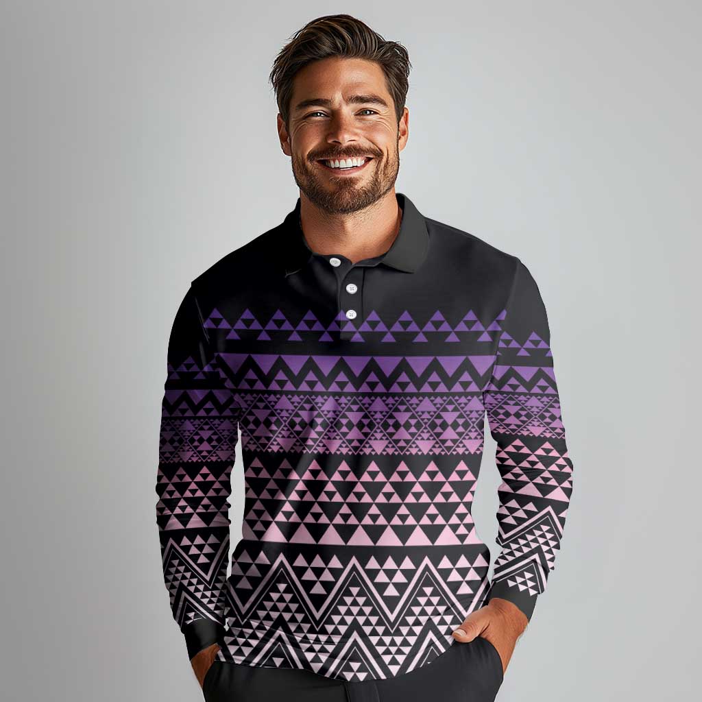 Maori Niho Taniwha Te Wheiao Long Sleeve Polo Shirt Waiporoporo - Aussie Hoodie