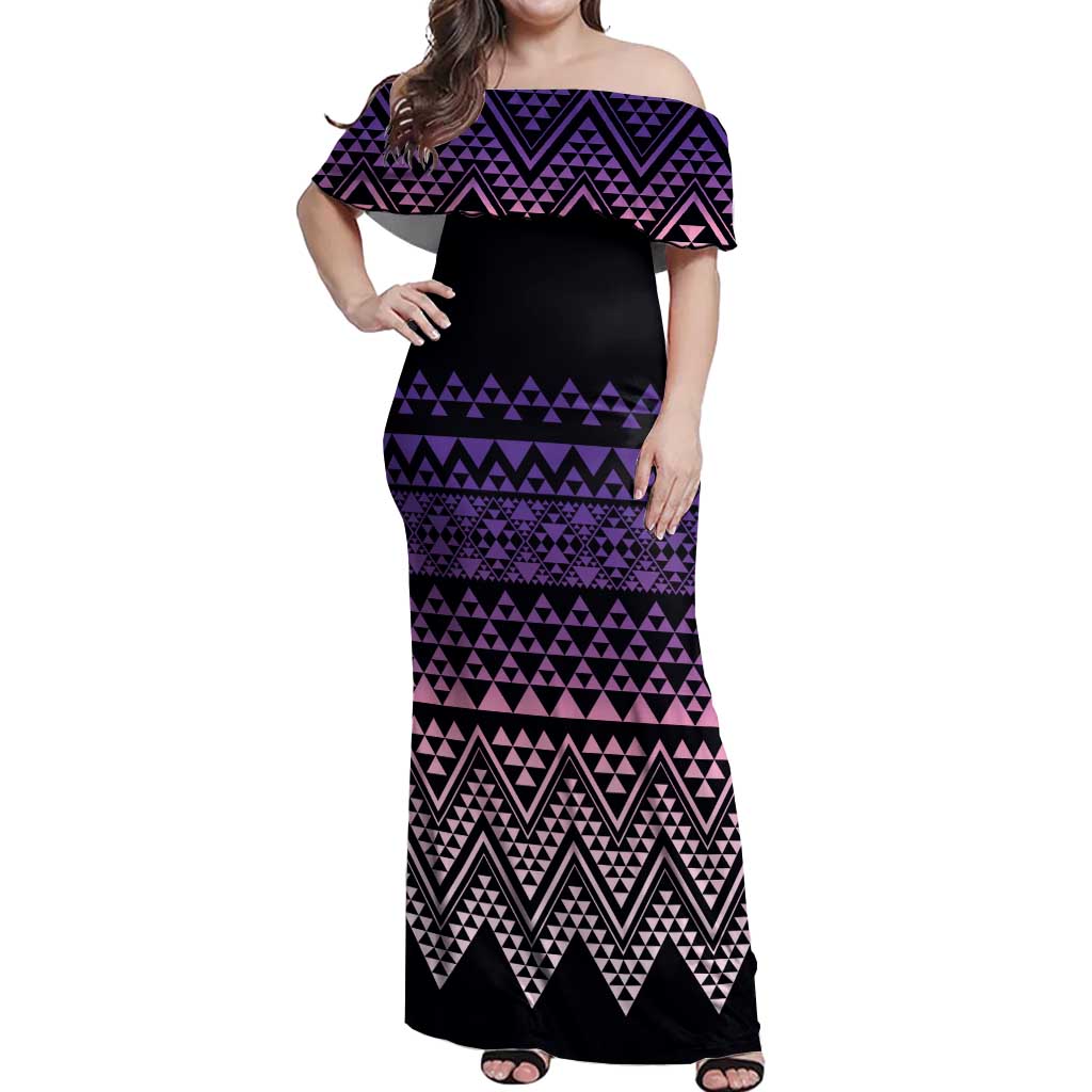 Maori Niho Taniwha Te Wheiao Off Shoulder Maxi Dress Waiporoporo - Aussie Hoodie