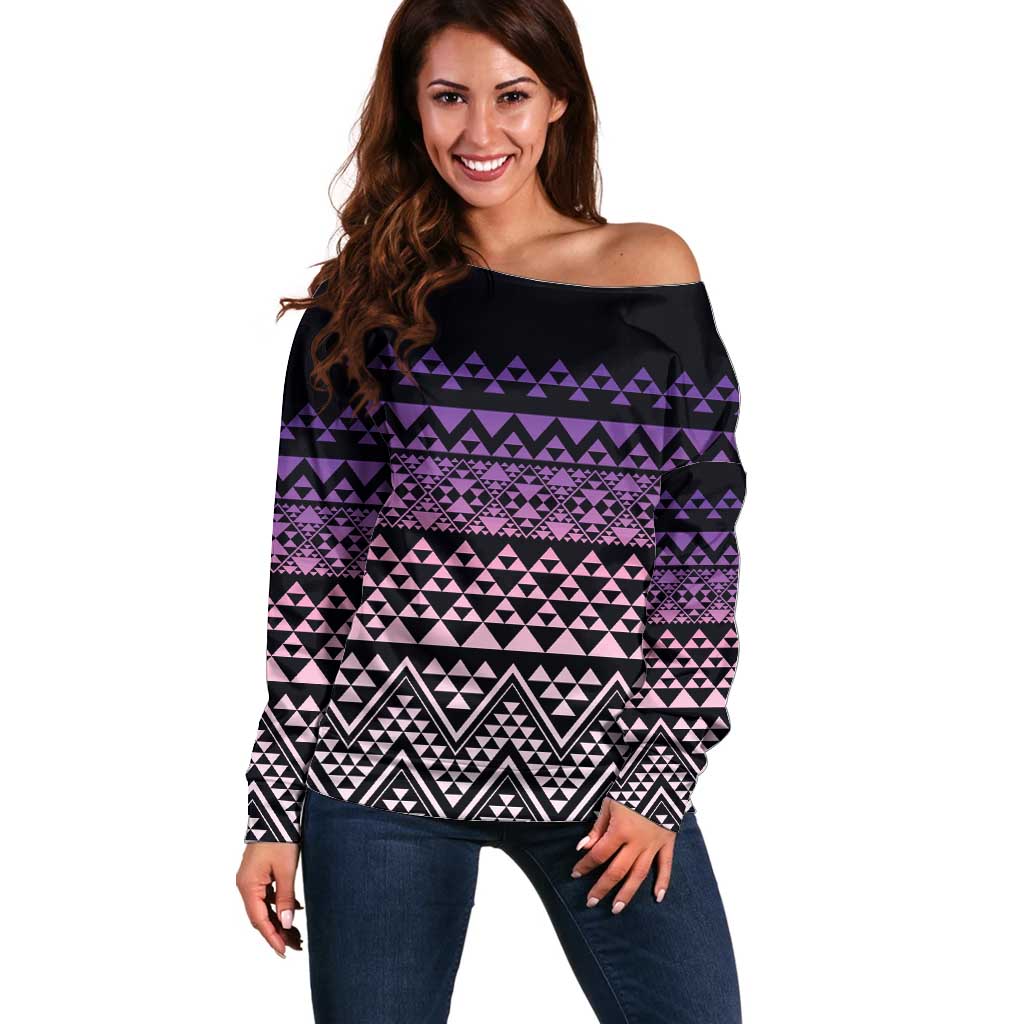 Maori Niho Taniwha Te Wheiao Off Shoulder Sweater Waiporoporo - Aussie Hoodie