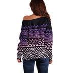 Maori Niho Taniwha Te Wheiao Off Shoulder Sweater Waiporoporo - Aussie Hoodie