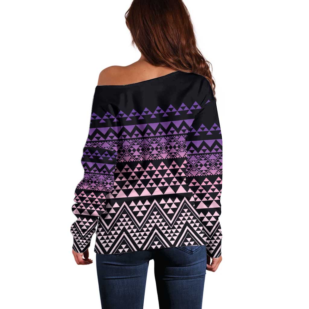 Maori Niho Taniwha Te Wheiao Off Shoulder Sweater Waiporoporo - Aussie Hoodie