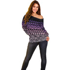 Maori Niho Taniwha Te Wheiao Off Shoulder Sweater Waiporoporo - Aussie Hoodie