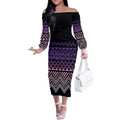 Maori Niho Taniwha Te Wheiao Off The Shoulder Long Sleeve Dress Waiporoporo - Aussie Hoodie