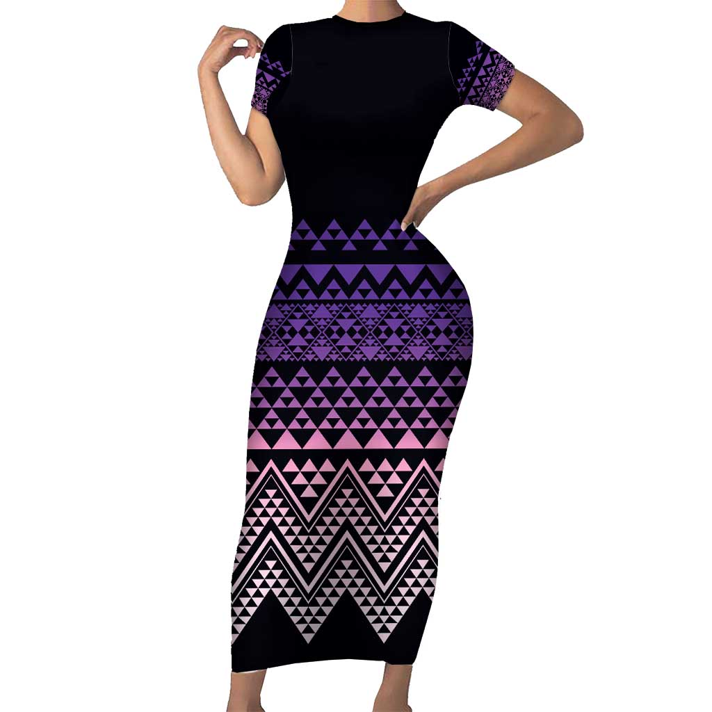 Maori Niho Taniwha Te Wheiao Short Sleeve Bodycon Dress Waiporoporo - Aussie Hoodie