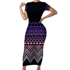 Maori Niho Taniwha Te Wheiao Short Sleeve Bodycon Dress Waiporoporo - Aussie Hoodie