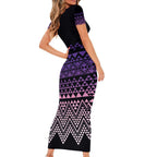 Maori Niho Taniwha Te Wheiao Short Sleeve Bodycon Dress Waiporoporo - Aussie Hoodie