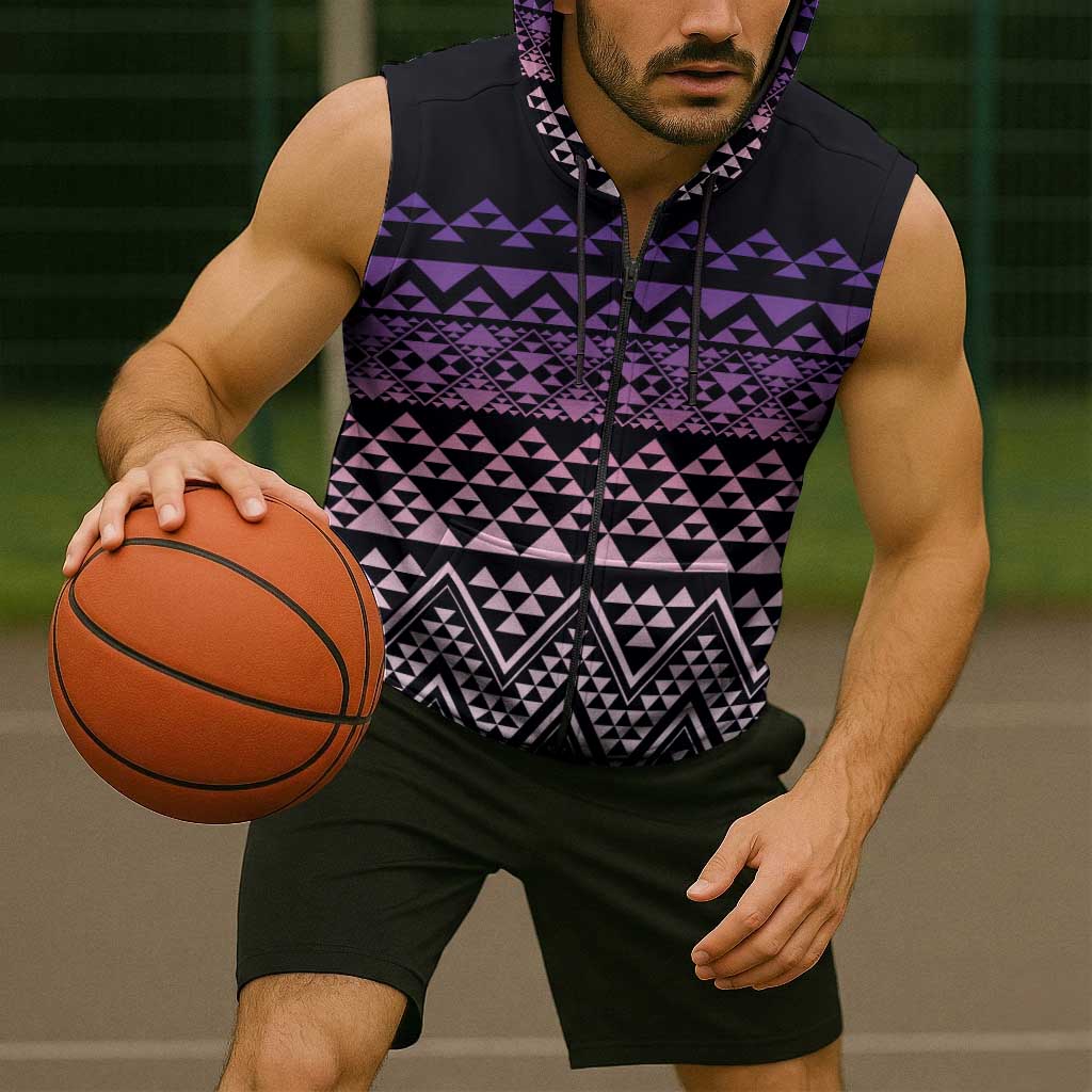 Maori Niho Taniwha Te Wheiao Sleeveless Zip Hoodie Waiporoporo LT7
