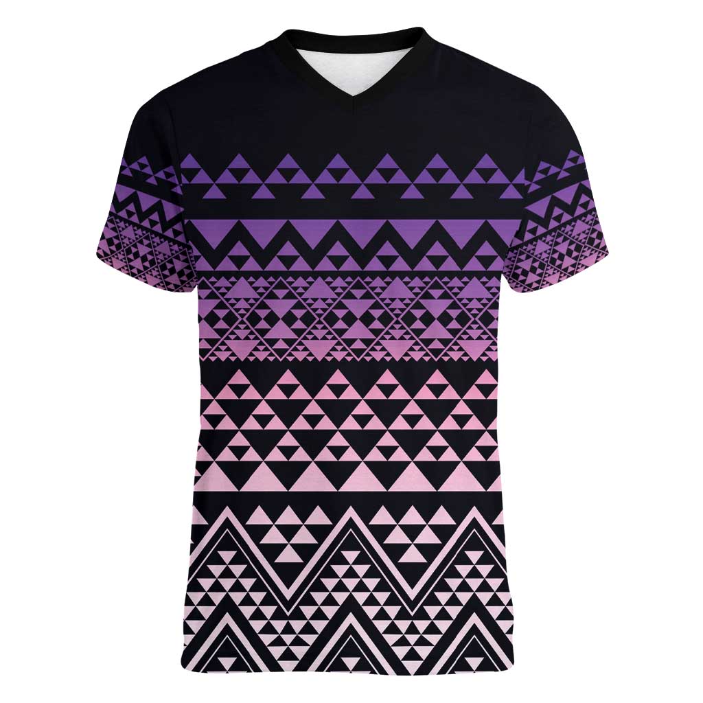 Maori Niho Taniwha Te Wheiao Women V-Neck T-Shirt Waiporoporo - Aussie Hoodie