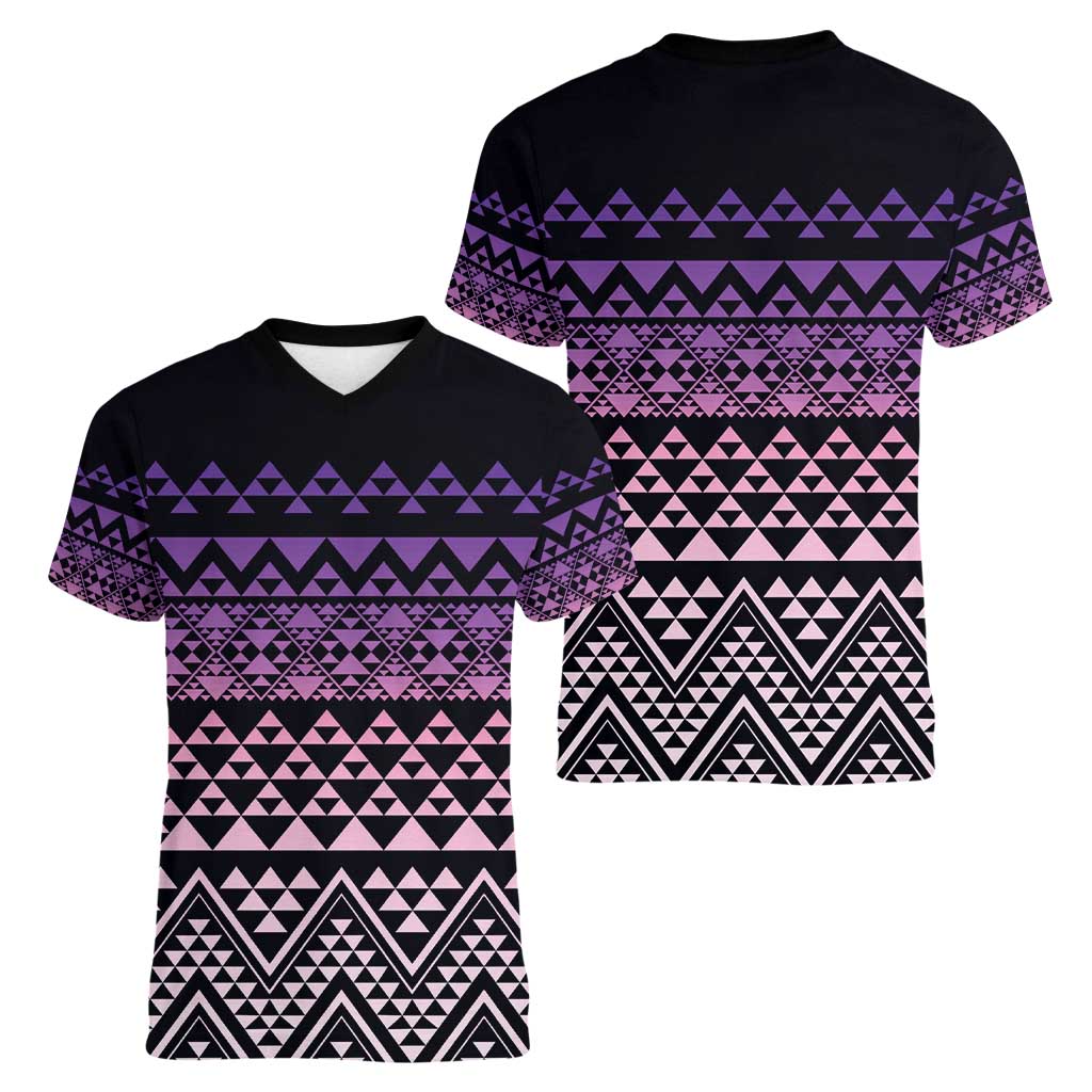 Maori Niho Taniwha Te Wheiao Women V-Neck T-Shirt Waiporoporo - Aussie Hoodie