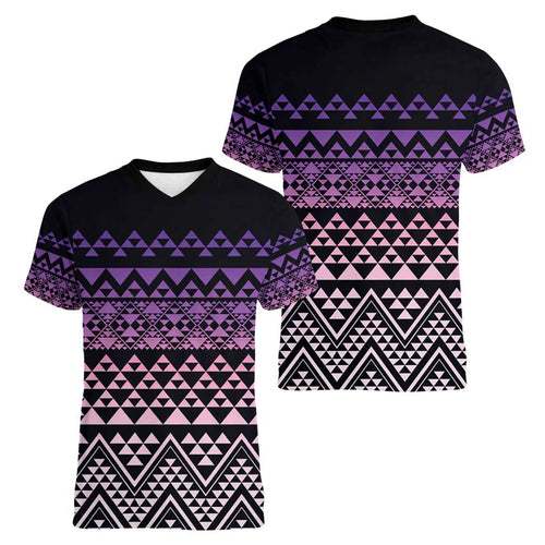 Maori Niho Taniwha Te Wheiao Women V-Neck T-Shirt Waiporoporo - Aussie Hoodie