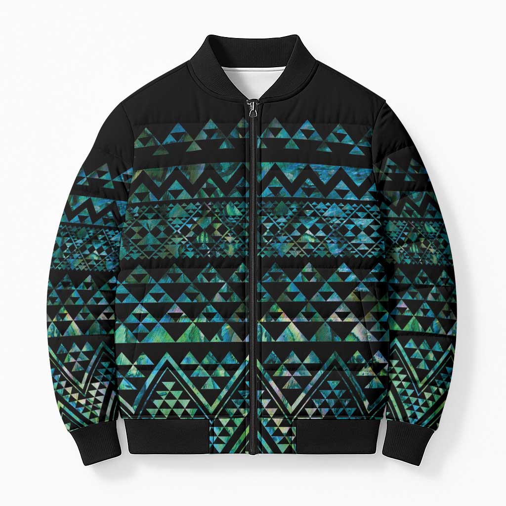 Maori Niho Taniwha Te Wheiao Bomber Puffer Jacket Paua Shell - Aussie Hoodie