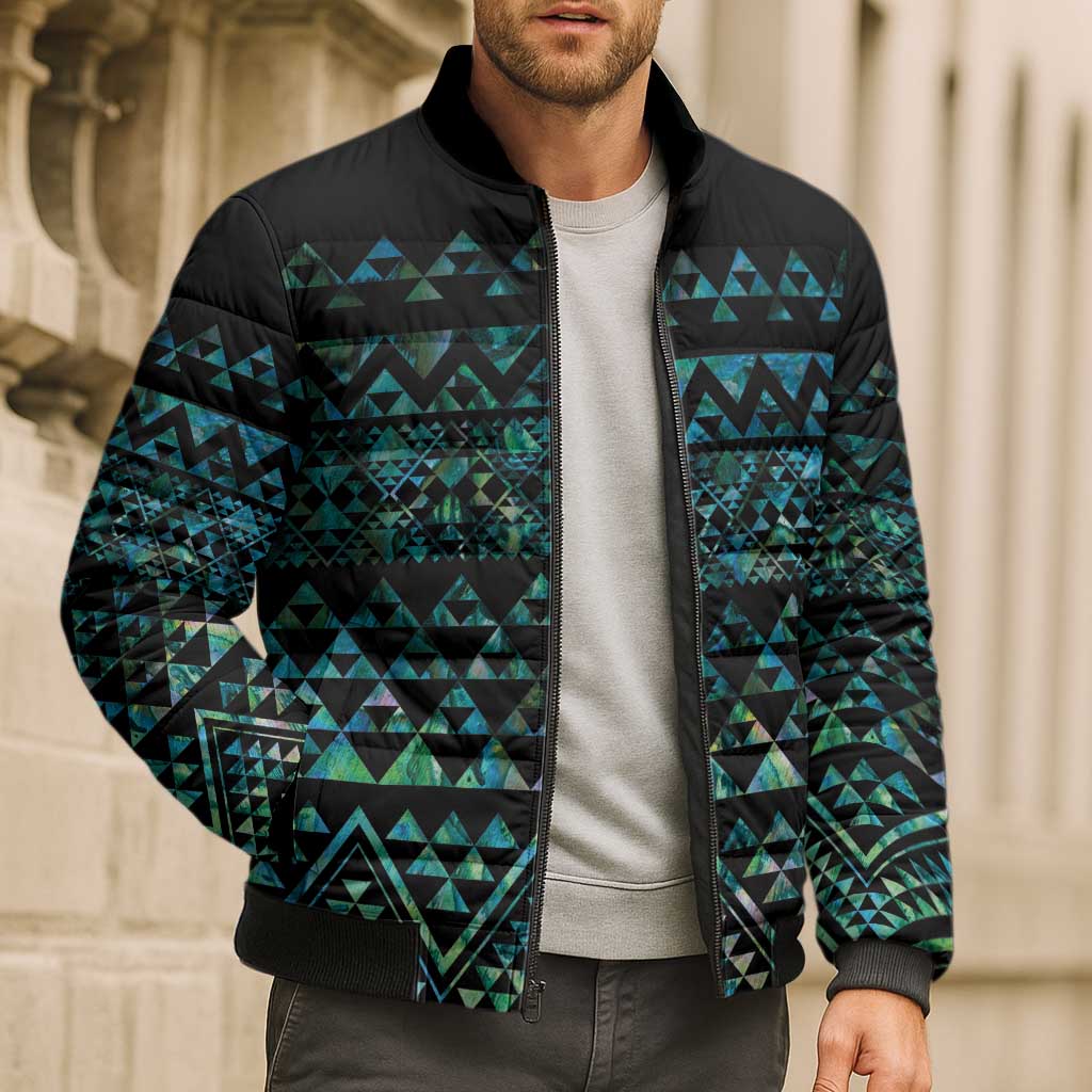 Maori Niho Taniwha Te Wheiao Bomber Puffer Jacket Paua Shell - Aussie Hoodie