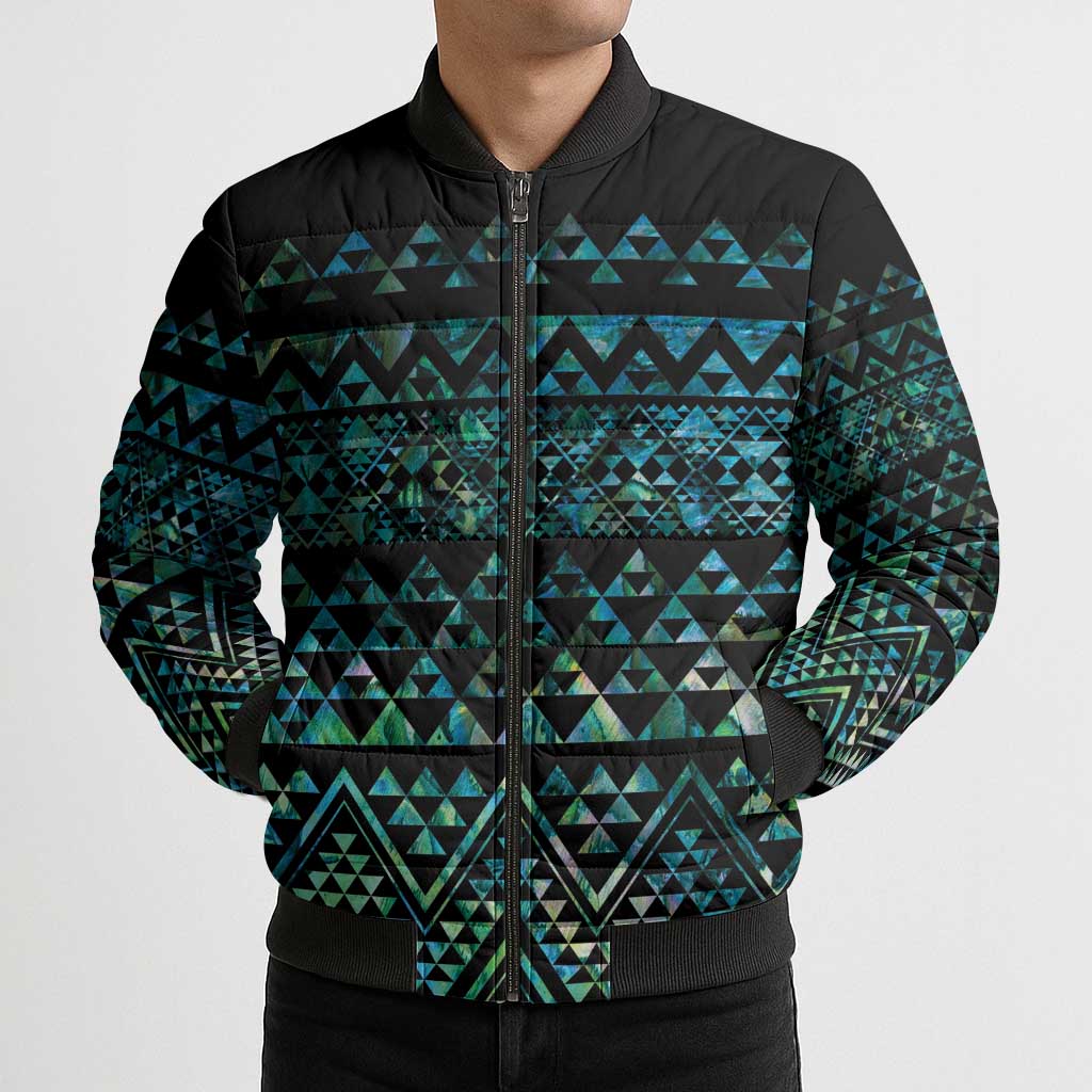 Maori Niho Taniwha Te Wheiao Bomber Puffer Jacket Paua Shell - Aussie Hoodie