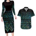 Maori Niho Taniwha Te Wheiao Couples Matching Long Sleeve Bodycon Dress and Hawaiian Shirt Paua Shell - Aussie Hoodie