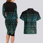 Maori Niho Taniwha Te Wheiao Couples Matching Long Sleeve Bodycon Dress and Hawaiian Shirt Paua Shell - Aussie Hoodie