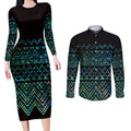 Maori Niho Taniwha Te Wheiao Couples Matching Long Sleeve Bodycon Dress and Long Sleeve Button Shirt Paua Shell - Aussie Hoodie