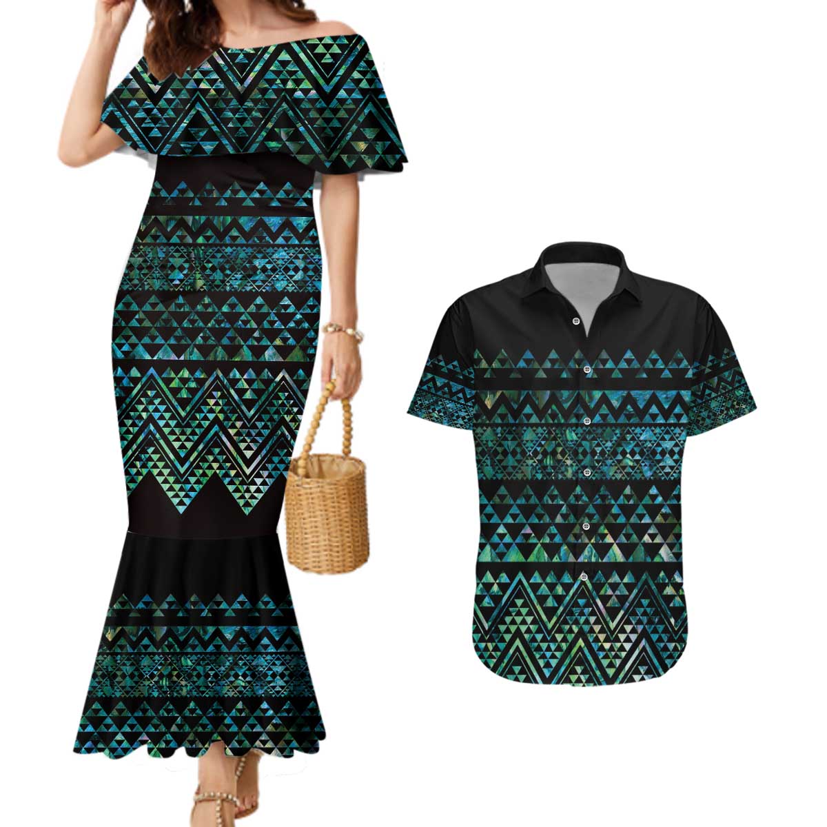 Maori Niho Taniwha Te Wheiao Couples Matching Mermaid Dress and Hawaiian Shirt Paua Shell - Aussie Hoodie