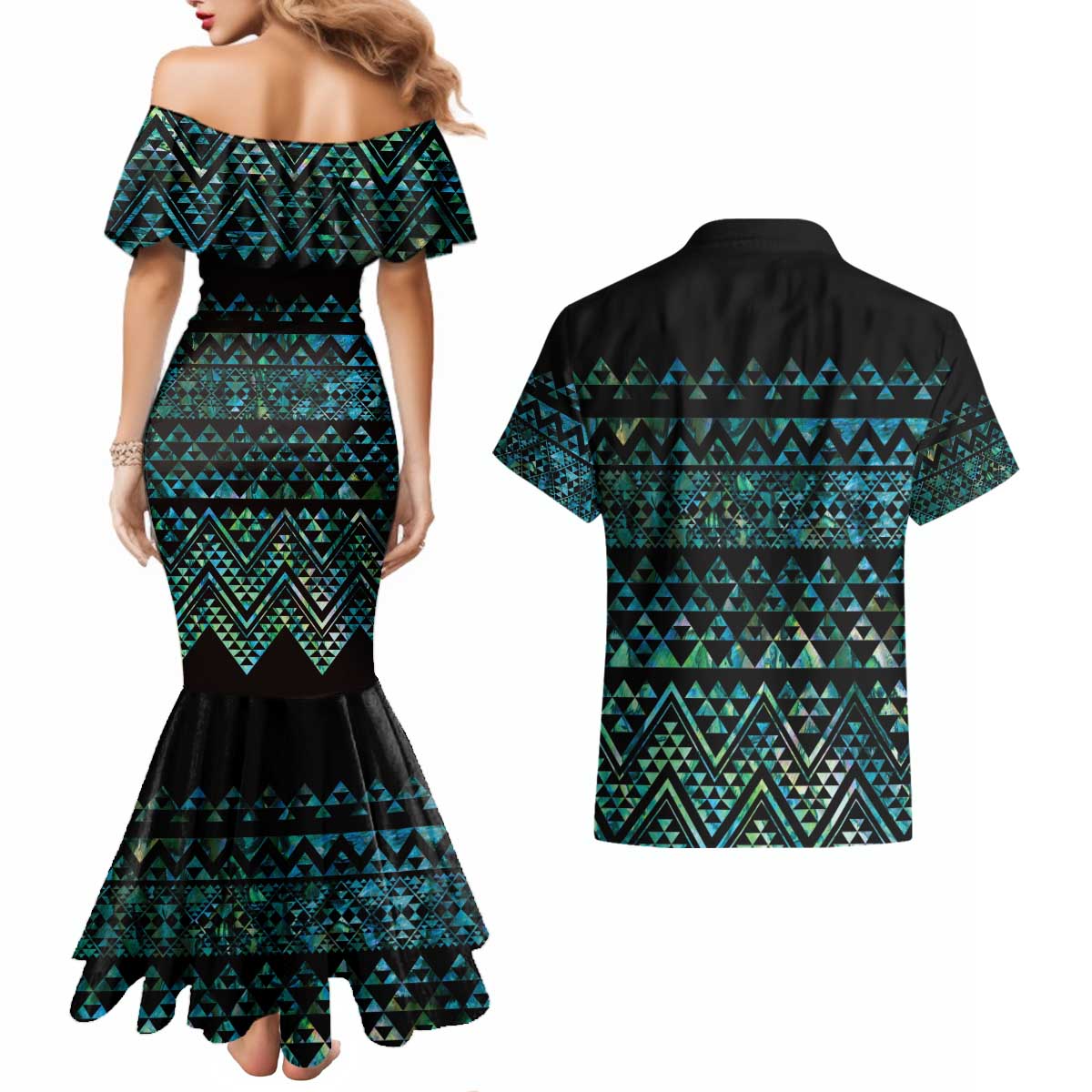 Maori Niho Taniwha Te Wheiao Couples Matching Mermaid Dress and Hawaiian Shirt Paua Shell - Aussie Hoodie