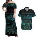 Maori Niho Taniwha Te Wheiao Couples Matching Off Shoulder Maxi Dress and Hawaiian Shirt Paua Shell - Aussie Hoodie