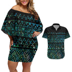 Maori Niho Taniwha Te Wheiao Couples Matching Off Shoulder Short Dress and Hawaiian Shirt Paua Shell - Aussie Hoodie