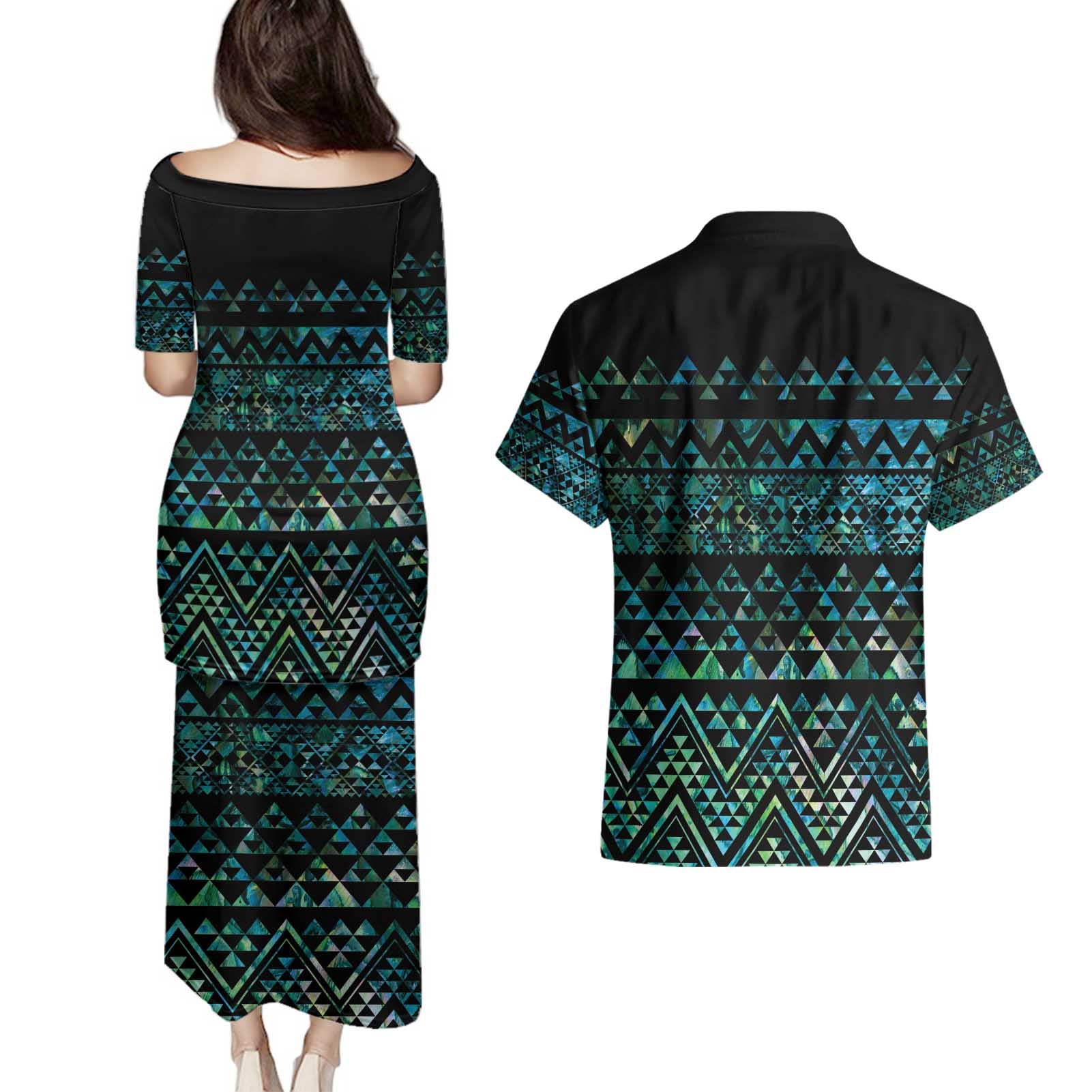 Maori Niho Taniwha Te Wheiao Couples Matching Puletasi and Hawaiian Shirt Paua Shell - Aussie Hoodie