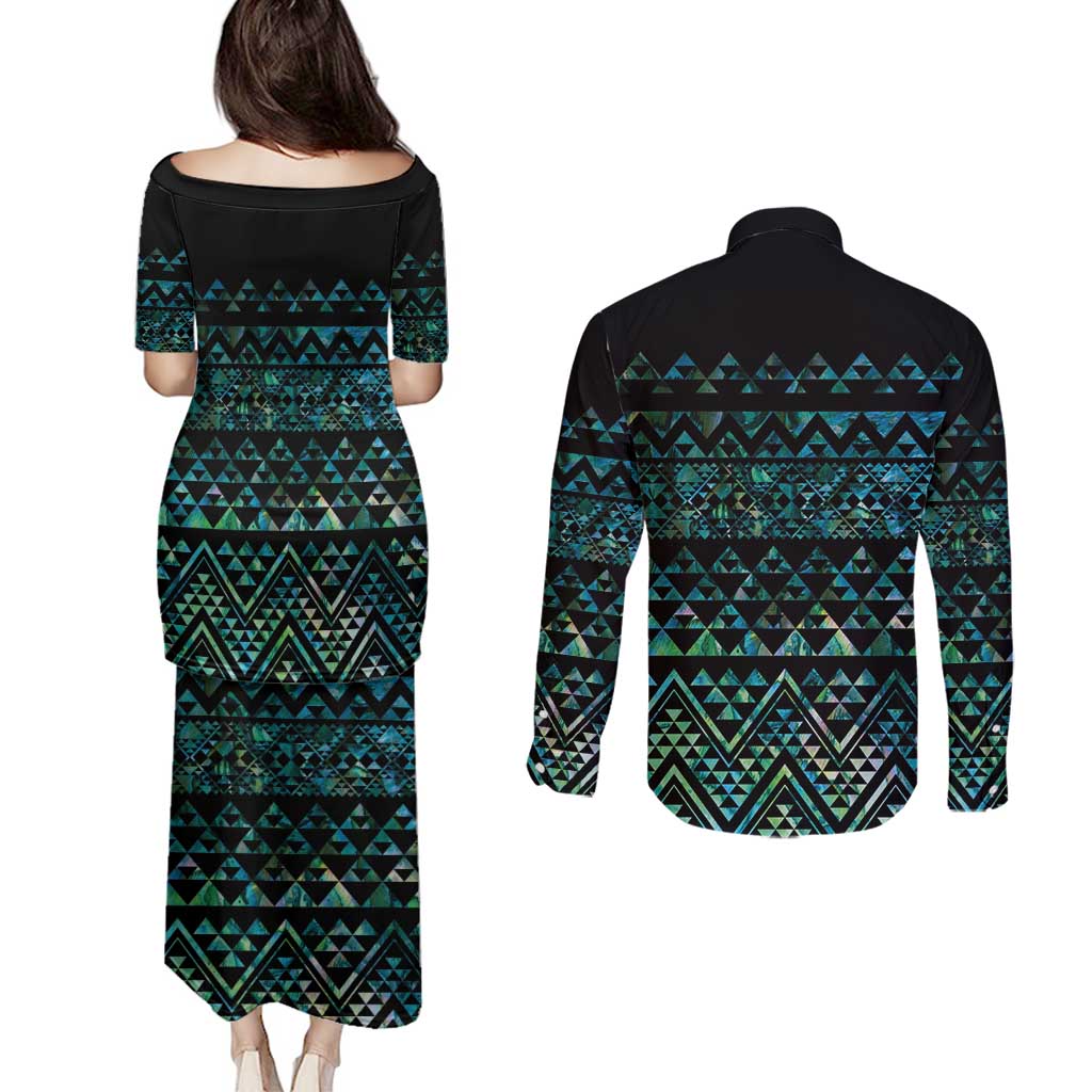 Maori Niho Taniwha Te Wheiao Couples Matching Puletasi and Long Sleeve Button Shirt Paua Shell - Aussie Hoodie