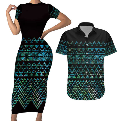 Maori Niho Taniwha Te Wheiao Couples Matching Short Sleeve Bodycon Dress and Hawaiian Shirt Paua Shell - Aussie Hoodie